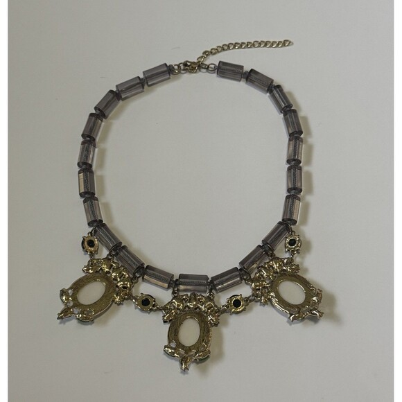 Statement Necklace Bib Rhinestone Resin Adjustable Chain Clasp Green Black White - Picture 5 of 7